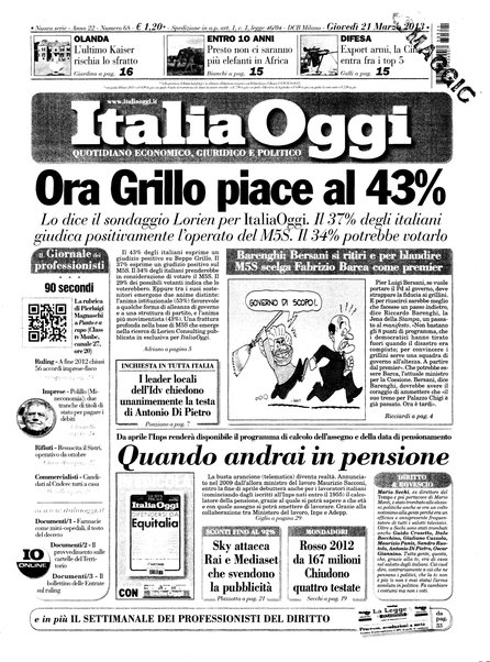 Italia oggi : quotidiano di economia finanza e politica